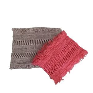 Bundle of 2 Pink and Beige Open Knit Fringe Lightweight Acrylic Infinity Scarves